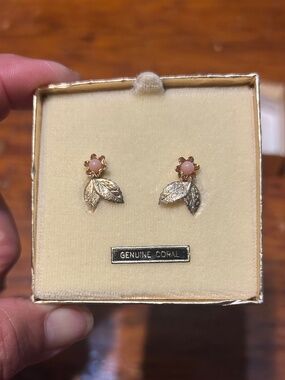 14k gold filled genuine coral clip on earrings
